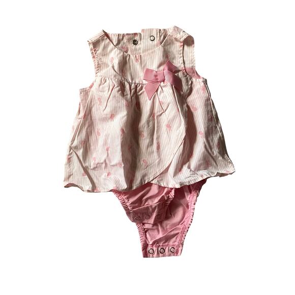 Carter's Pink Bunny Printed Cross Front Dress Onesie - Picture 1 of 4